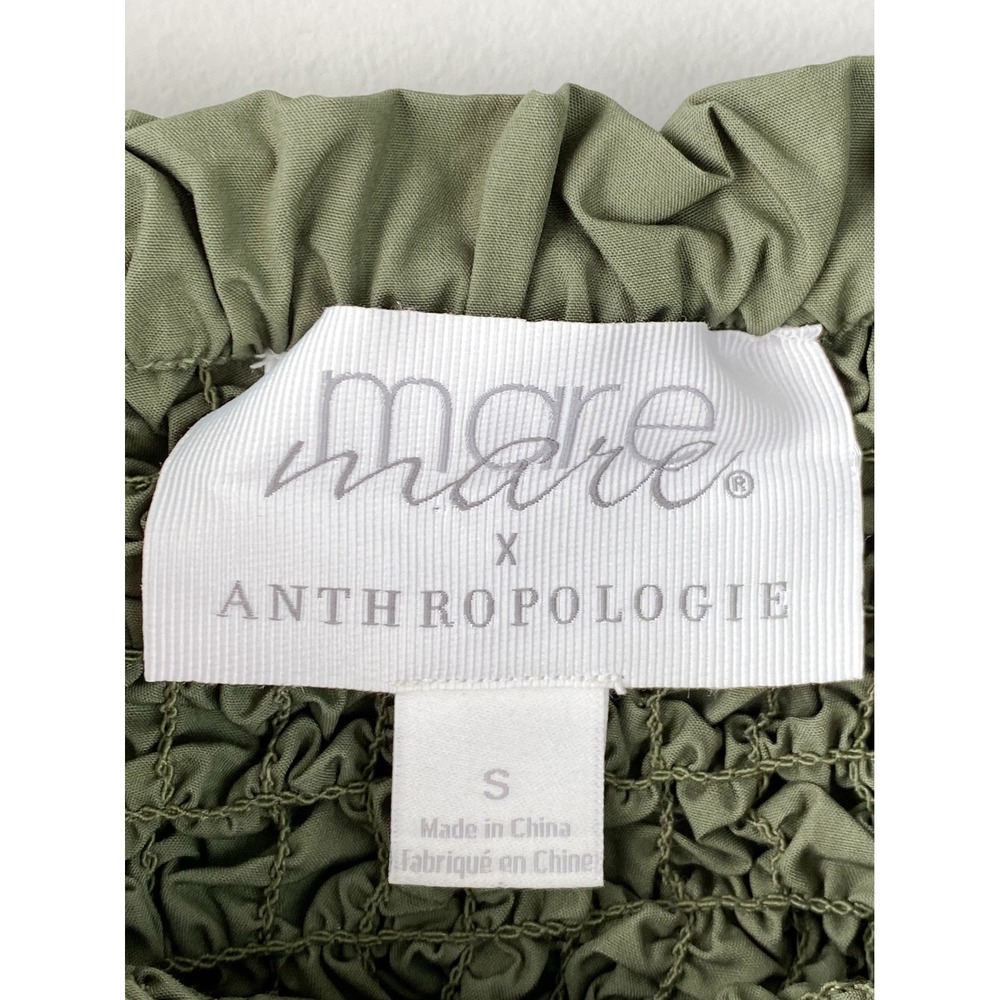 Anthropologie Mare Mare Smocked Bow Tie Top S Olive‎ Green Square Neck Boho - Picture 8 of 10